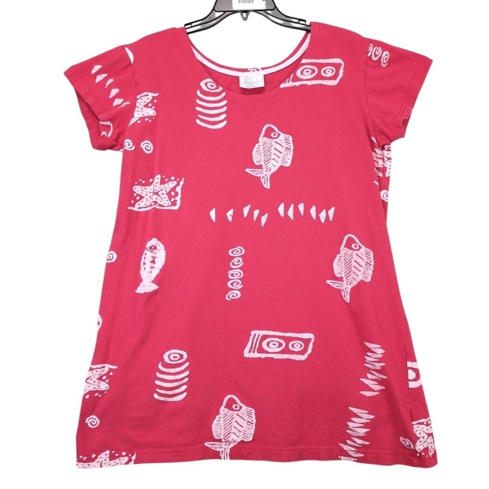 Magu Pink Tropical Fish Tribal A-Line T-Shirt Mini Dress Size M Cotton Beachy
